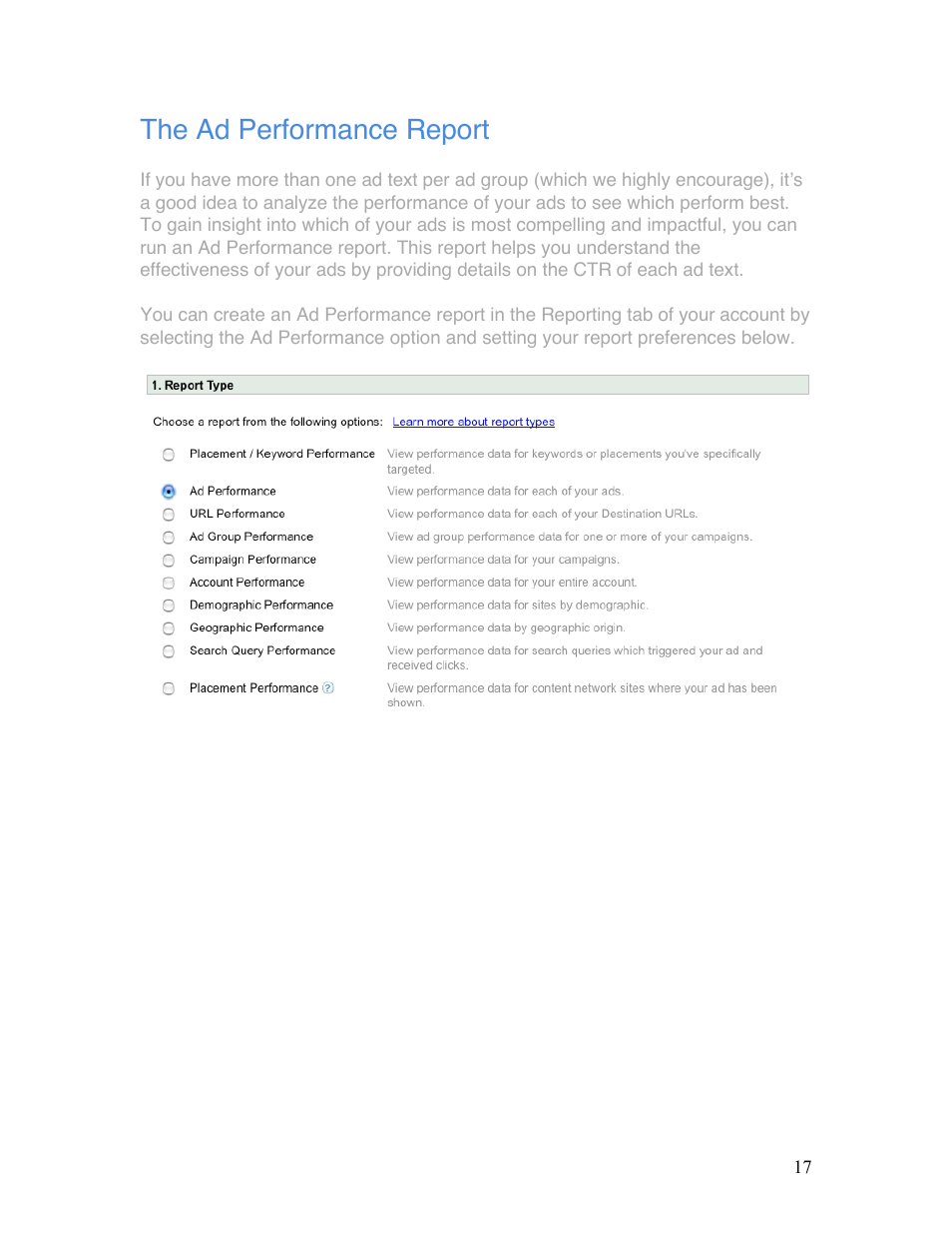 The ad performance report | Google Grants Ongoing Management Guide User Manual | Page 17 / 26
