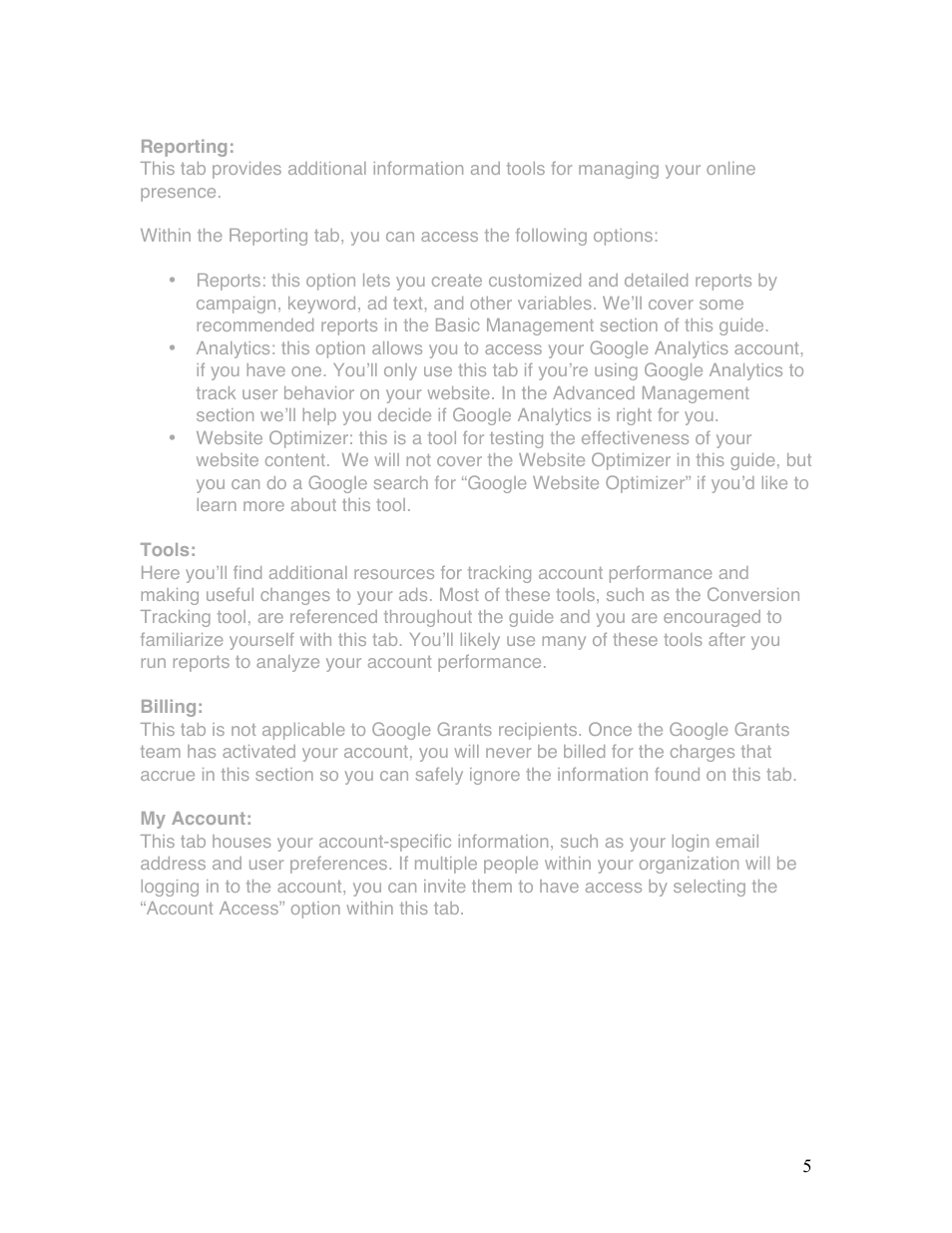Google Grants Ongoing Management Guide User Manual | Page 5 / 26