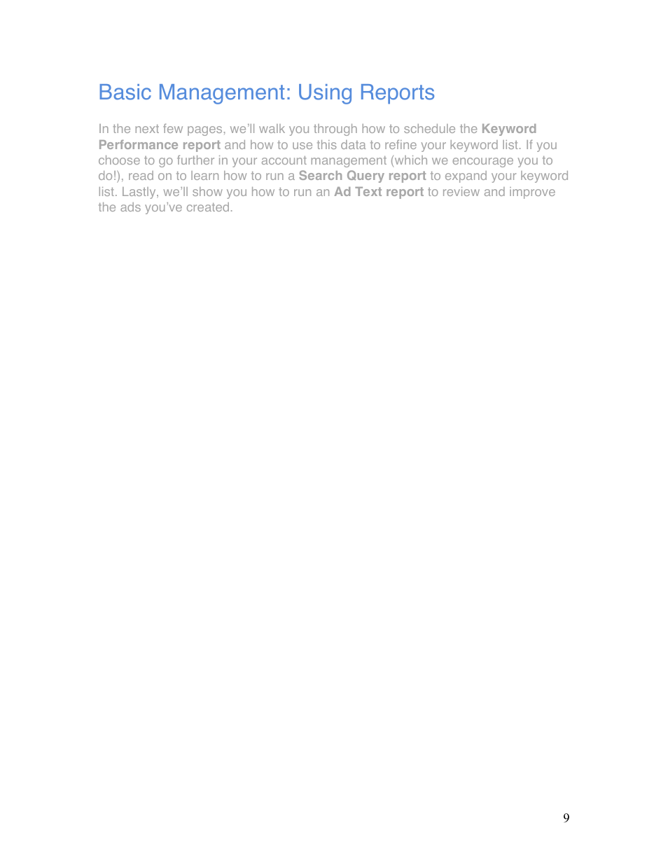 Basic management: using reports | Google Grants Ongoing Management Guide User Manual | Page 9 / 26