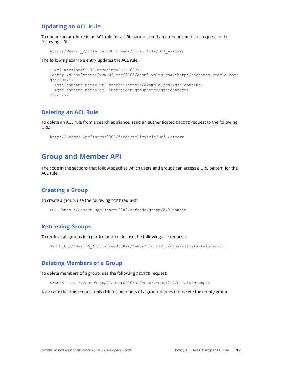 Group and member api | Google Search Appliance Policy ACL API Developers Guide User Manual | Page 19 / 24