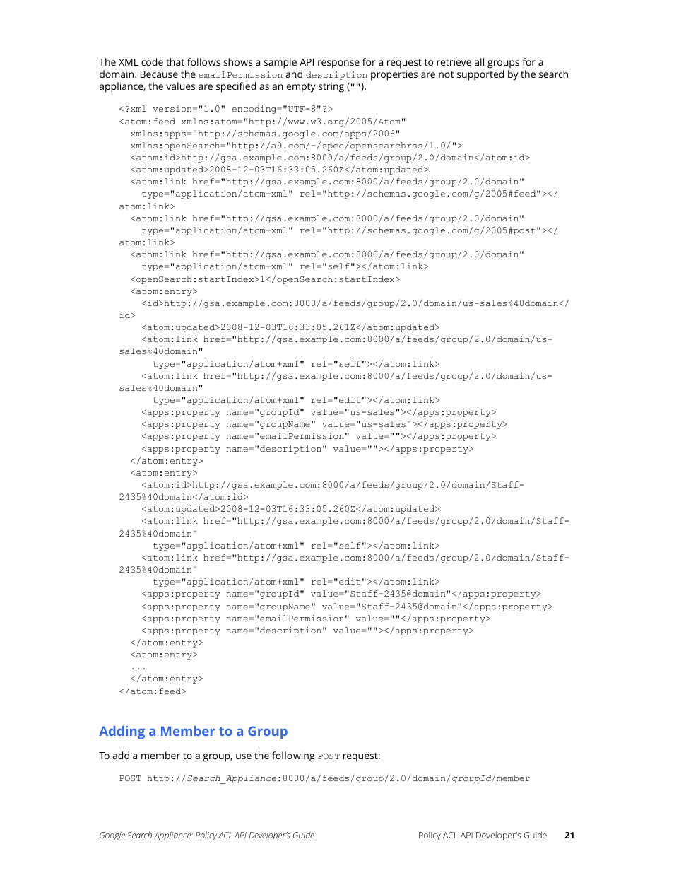 Adding a member to a group | Google Search Appliance Policy ACL API Developers Guide User Manual | Page 21 / 24