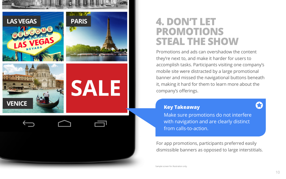 Don’t let promotions steal the show | Google PRINCIPLES OF MOBILE SITE DESIGN: DELIGHT USERS AND DRIVE CONVERSIONS User Manual | Page 10 / 42