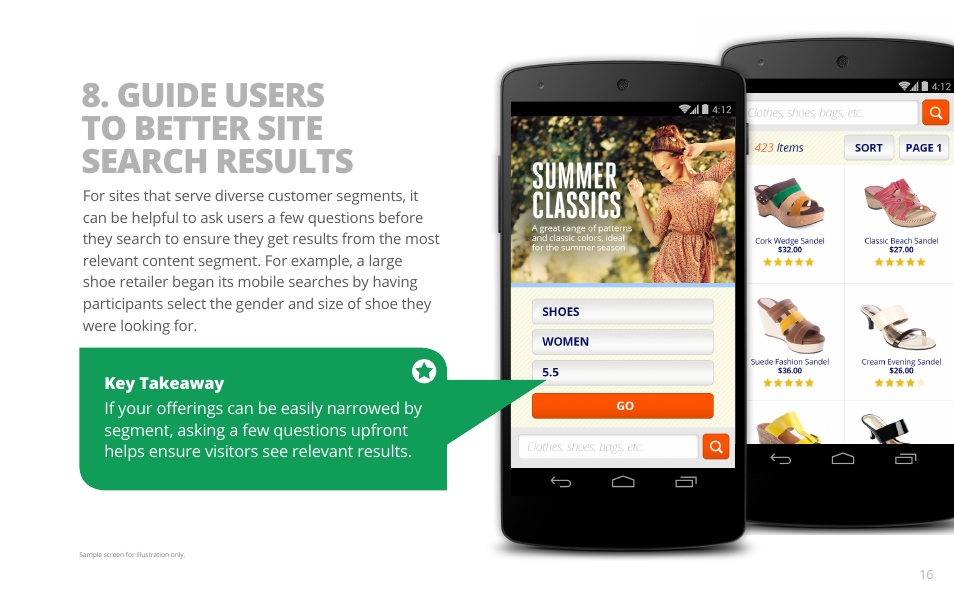 Guide users to better site search results | Google PRINCIPLES OF MOBILE SITE DESIGN: DELIGHT USERS AND DRIVE CONVERSIONS User Manual | Page 16 / 42