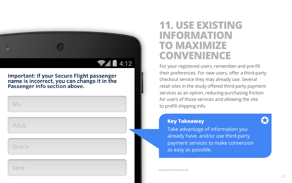 Use existing information to maximize convenience | Google PRINCIPLES OF MOBILE SITE DESIGN: DELIGHT USERS AND DRIVE CONVERSIONS User Manual | Page 21 / 42