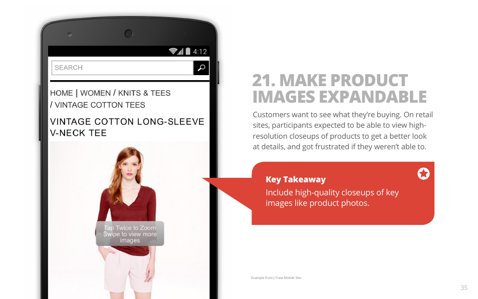 Make product images expandable | Google PRINCIPLES OF MOBILE SITE DESIGN: DELIGHT USERS AND DRIVE CONVERSIONS User Manual | Page 35 / 42