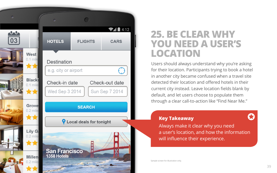 Be clear why you need a user’s location | Google PRINCIPLES OF MOBILE SITE DESIGN: DELIGHT USERS AND DRIVE CONVERSIONS User Manual | Page 39 / 42