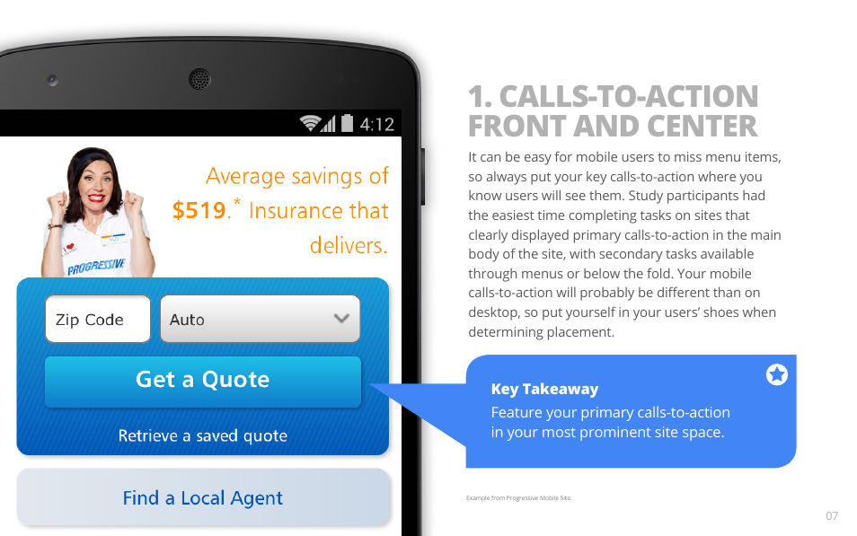 Calls-to-action front and center | Google PRINCIPLES OF MOBILE SITE DESIGN: DELIGHT USERS AND DRIVE CONVERSIONS User Manual | Page 7 / 42