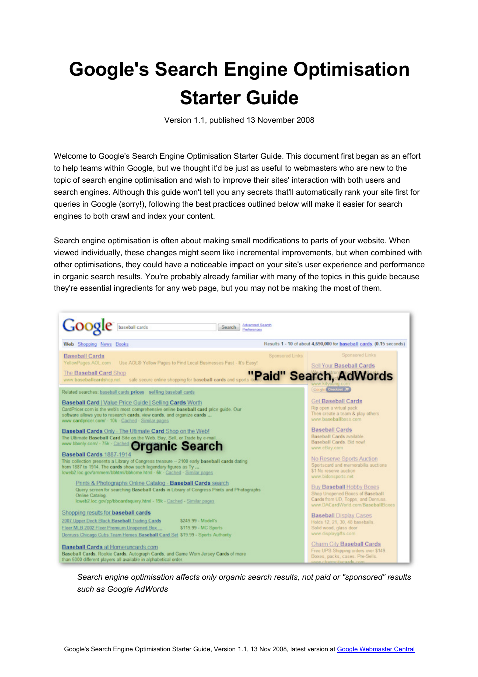 Google Search Engine Optimisation Starter Guide User Manual | 22 pages