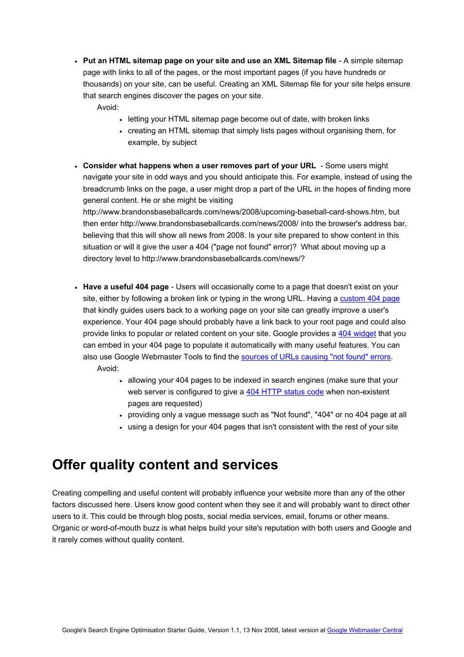 Offer quality content and services | Google Search Engine Optimisation Starter Guide User Manual | Page 11 / 22