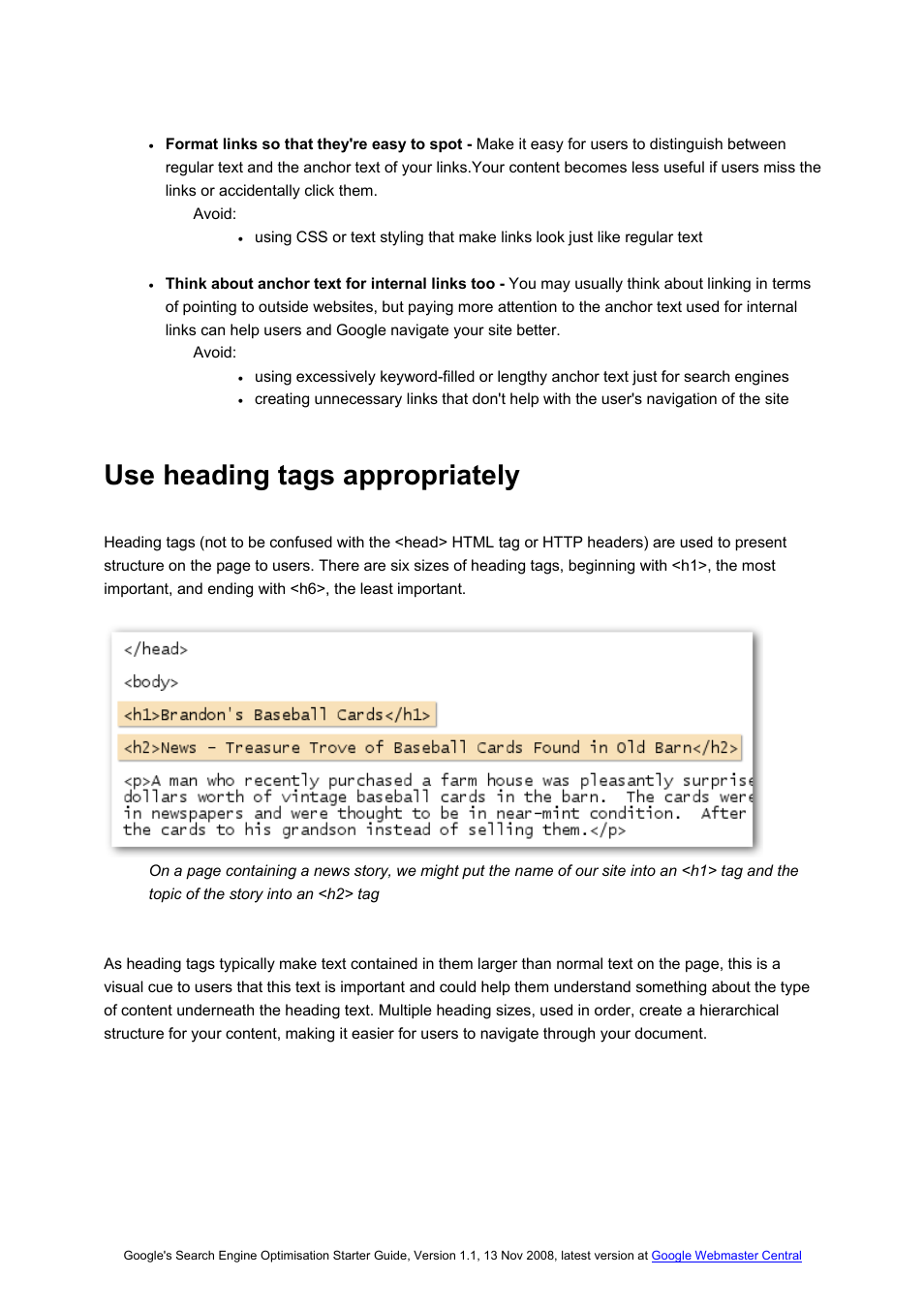 Use heading tags appropriately | Google Search Engine Optimisation Starter Guide User Manual | Page 14 / 22