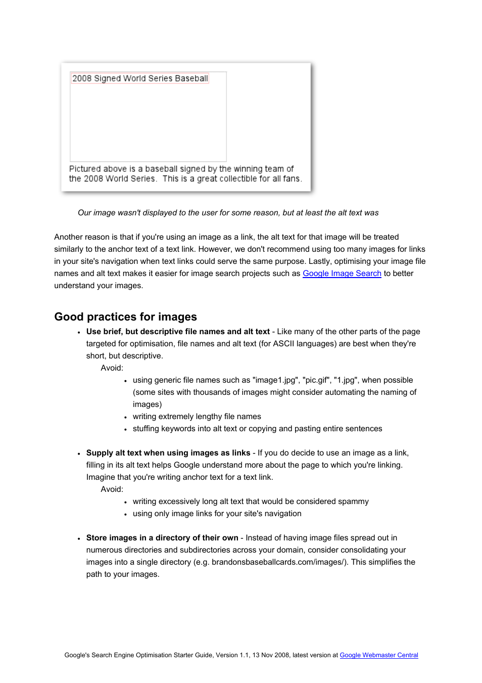 Good practices for images | Google Search Engine Optimisation Starter Guide User Manual | Page 16 / 22