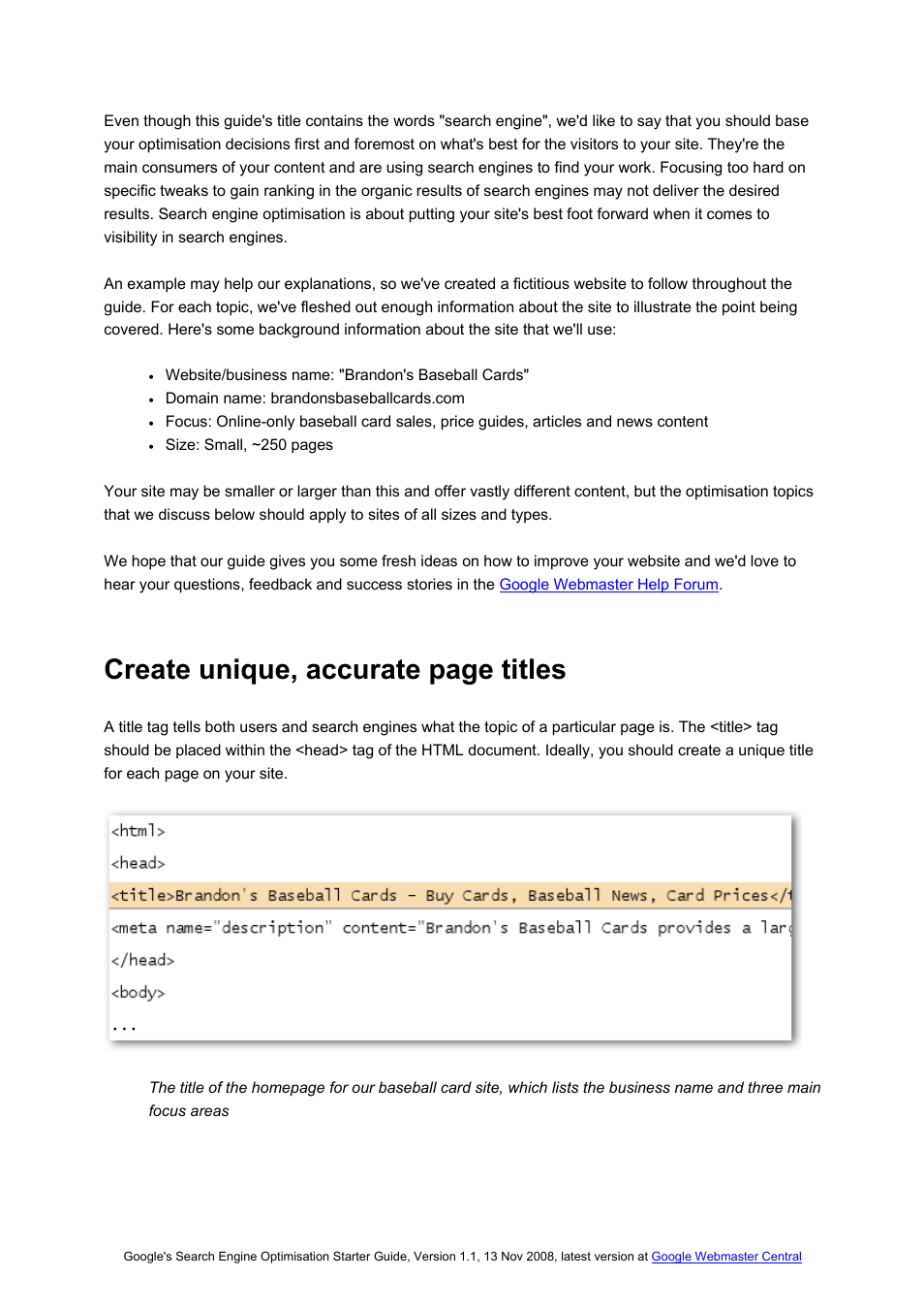Create unique, accurate page titles | Google Search Engine Optimisation Starter Guide User Manual | Page 2 / 22