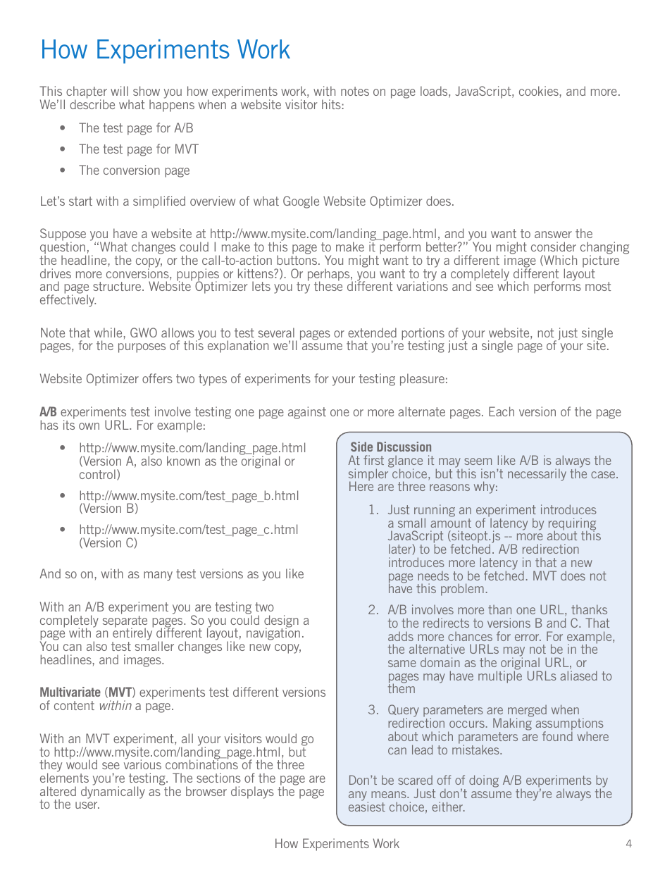 How experiments work, How experiments work 4 | Google Website Optimizer v 1.0 The Techie Guide User Manual | Page 4 / 26