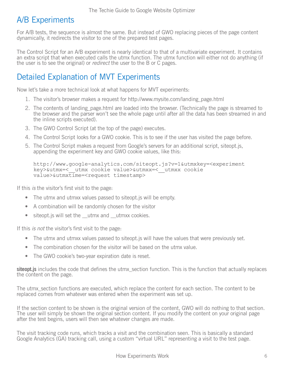 A/b experiments, Detailed explanation of mvt experiments | Google Website Optimizer v 1.0 The Techie Guide User Manual | Page 6 / 26