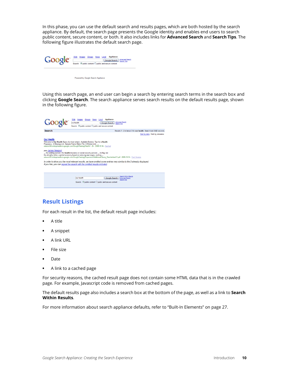 Result listings | Google Search Appliance Creating the Search Experience User Manual | Page 10 / 141