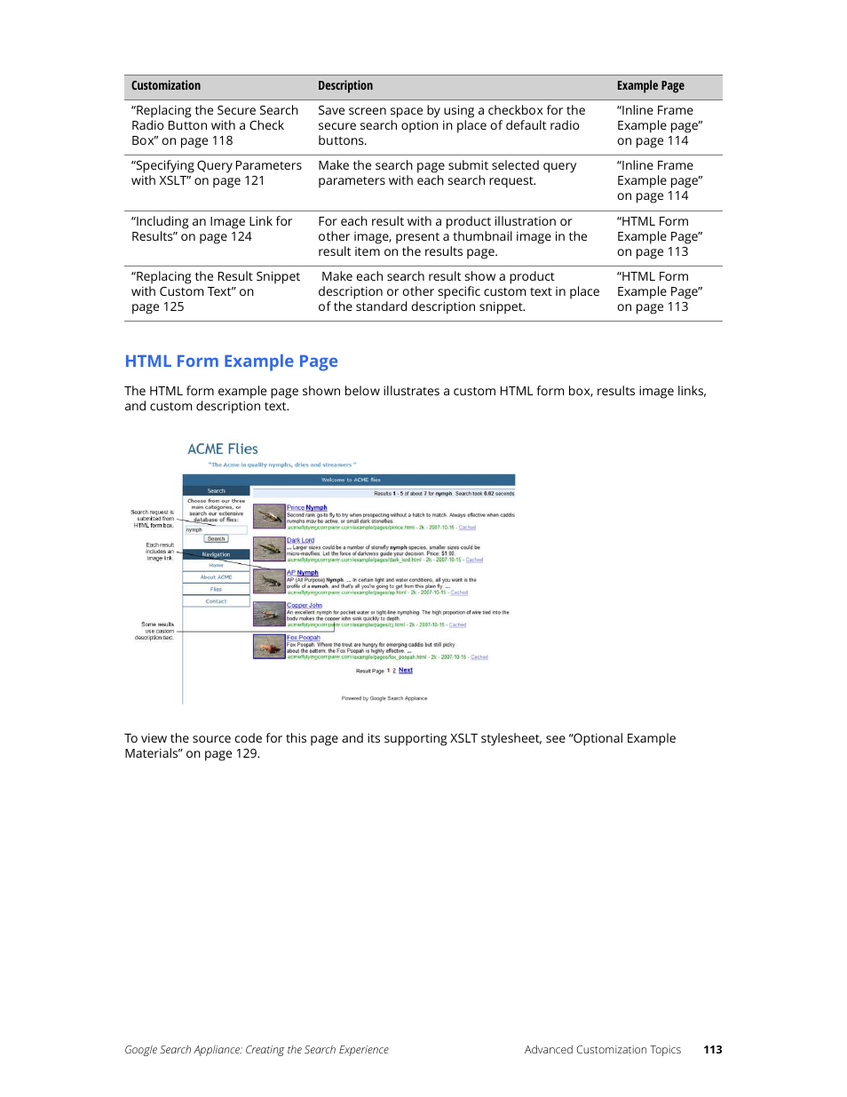 Html form example page | Google Search Appliance Creating the Search Experience User Manual | Page 113 / 141