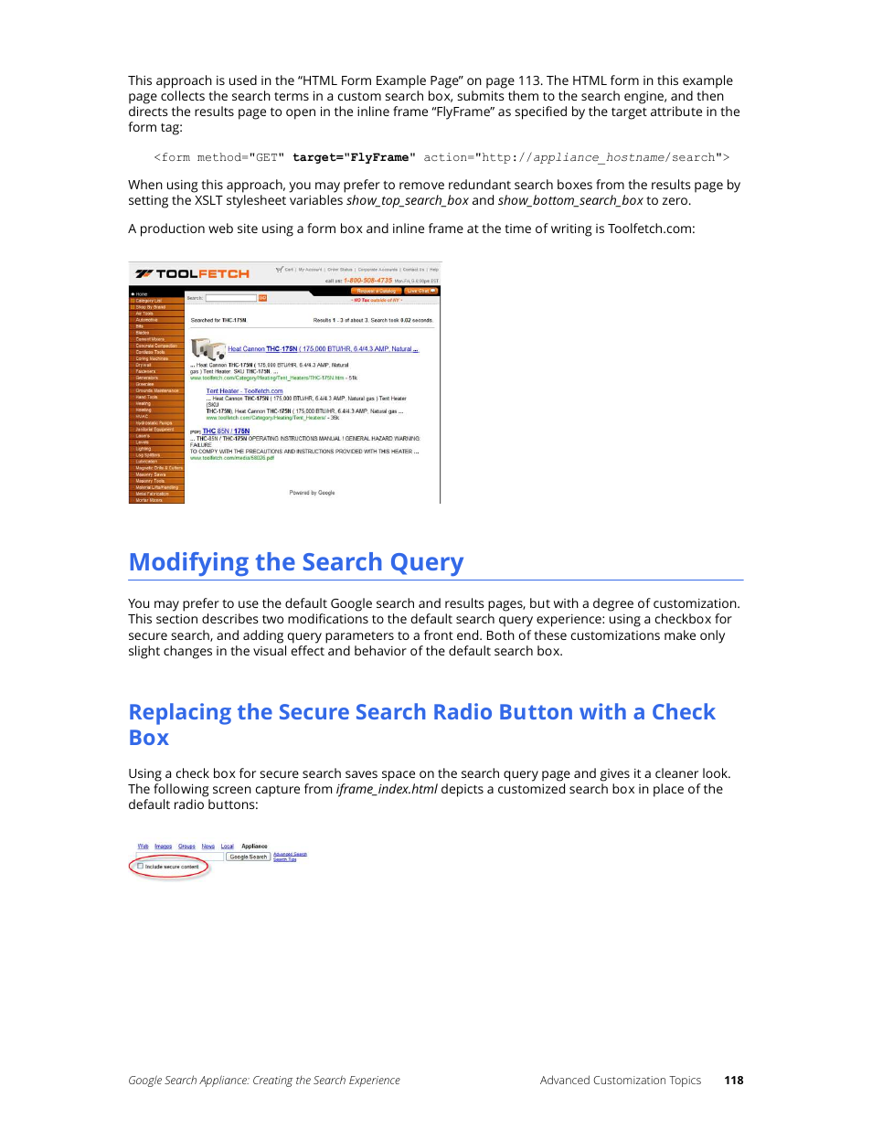 Modifying the search query | Google Search Appliance Creating the Search Experience User Manual | Page 118 / 141