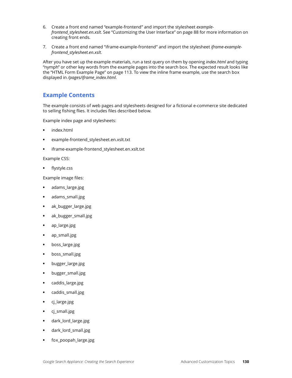 Example contents | Google Search Appliance Creating the Search Experience User Manual | Page 130 / 141