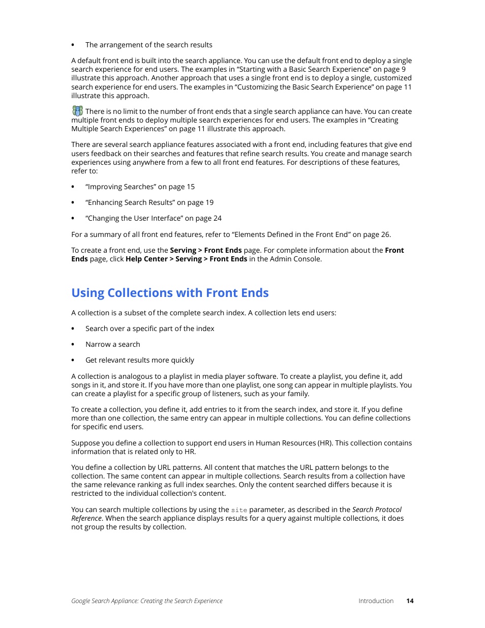 Using collections with front ends | Google Search Appliance Creating the Search Experience User Manual | Page 14 / 141