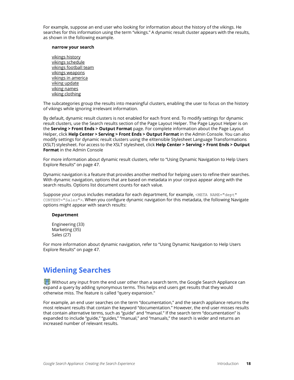 Widening searches | Google Search Appliance Creating the Search Experience User Manual | Page 18 / 141