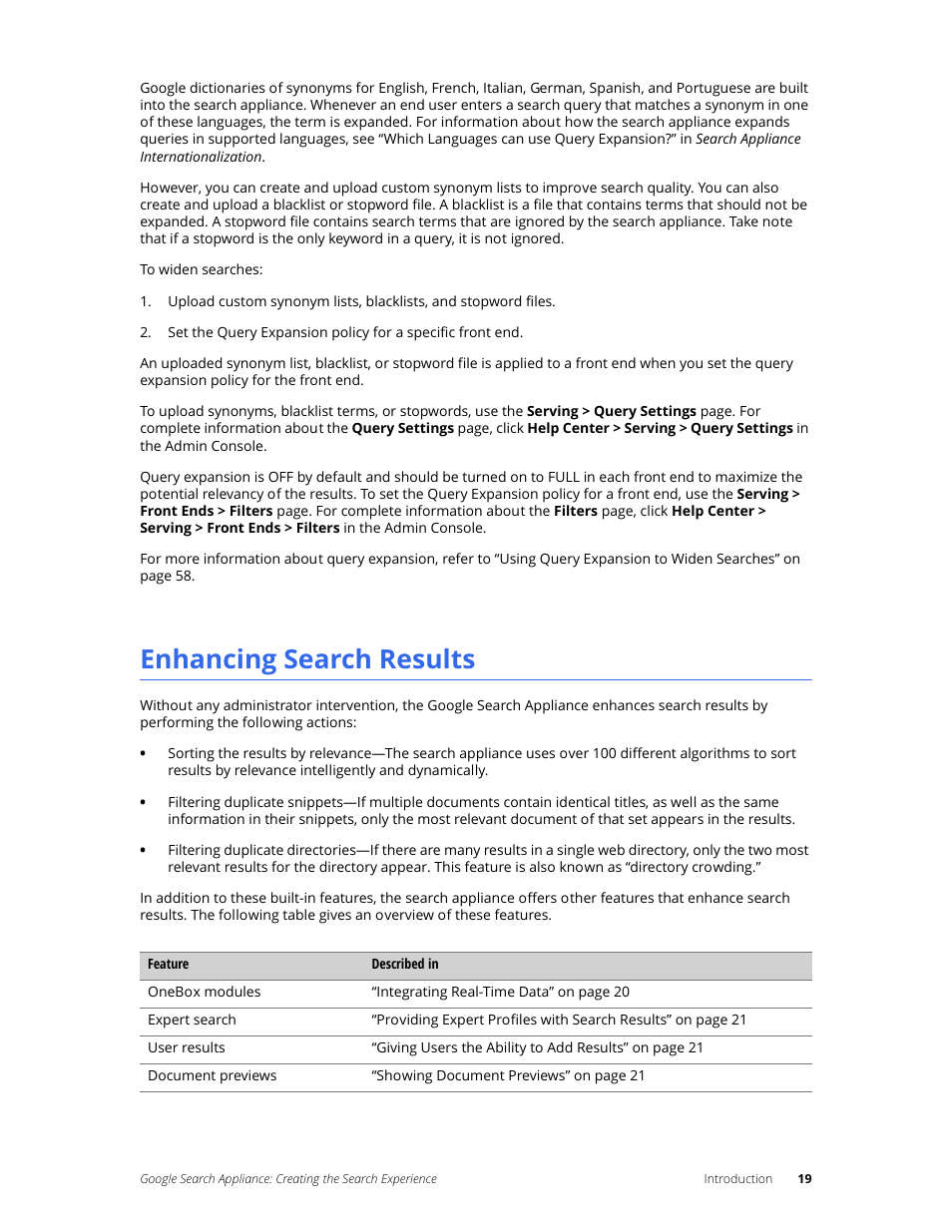 Enhancing search results | Google Search Appliance Creating the Search Experience User Manual | Page 19 / 141