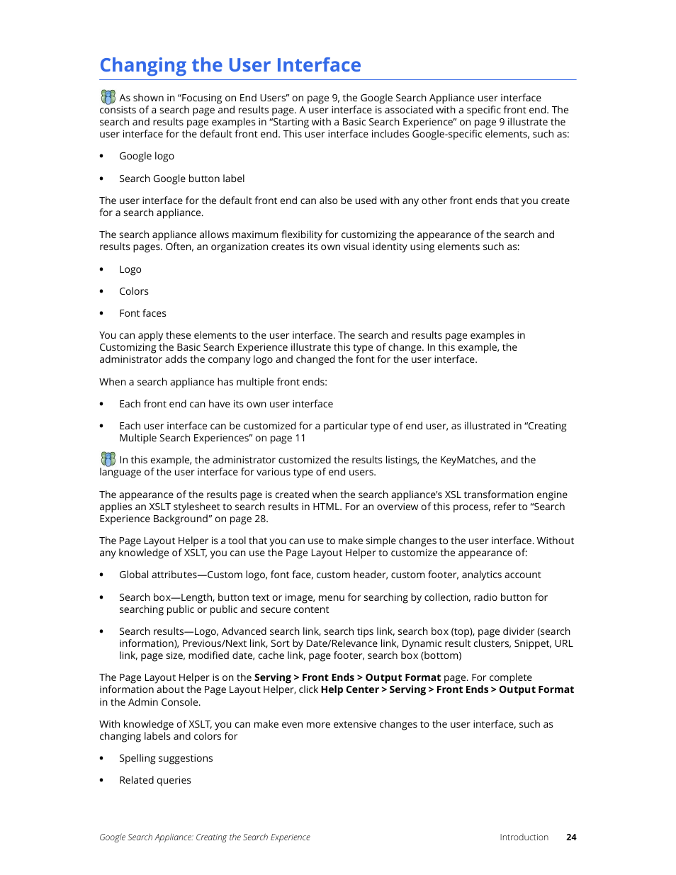 Changing the user interface | Google Search Appliance Creating the Search Experience User Manual | Page 24 / 141