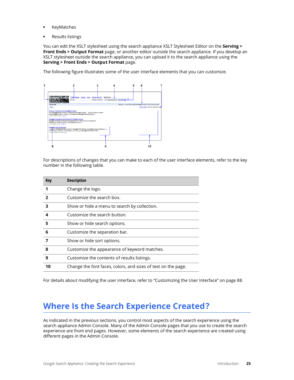 Where is the search experience created | Google Search Appliance Creating the Search Experience User Manual | Page 25 / 141