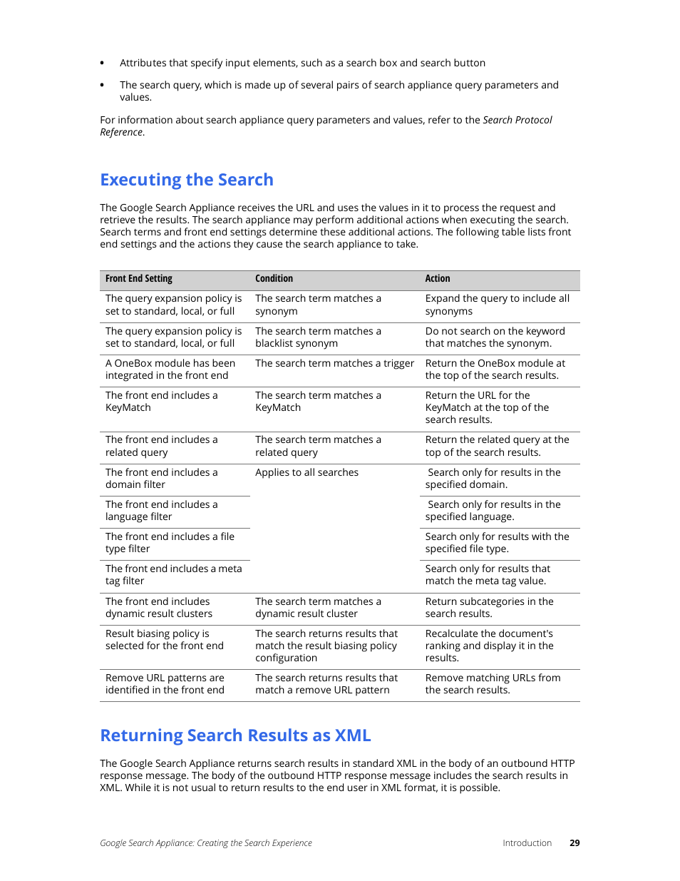 Executing the search, Returning search results as xml | Google Search Appliance Creating the Search Experience User Manual | Page 29 / 141