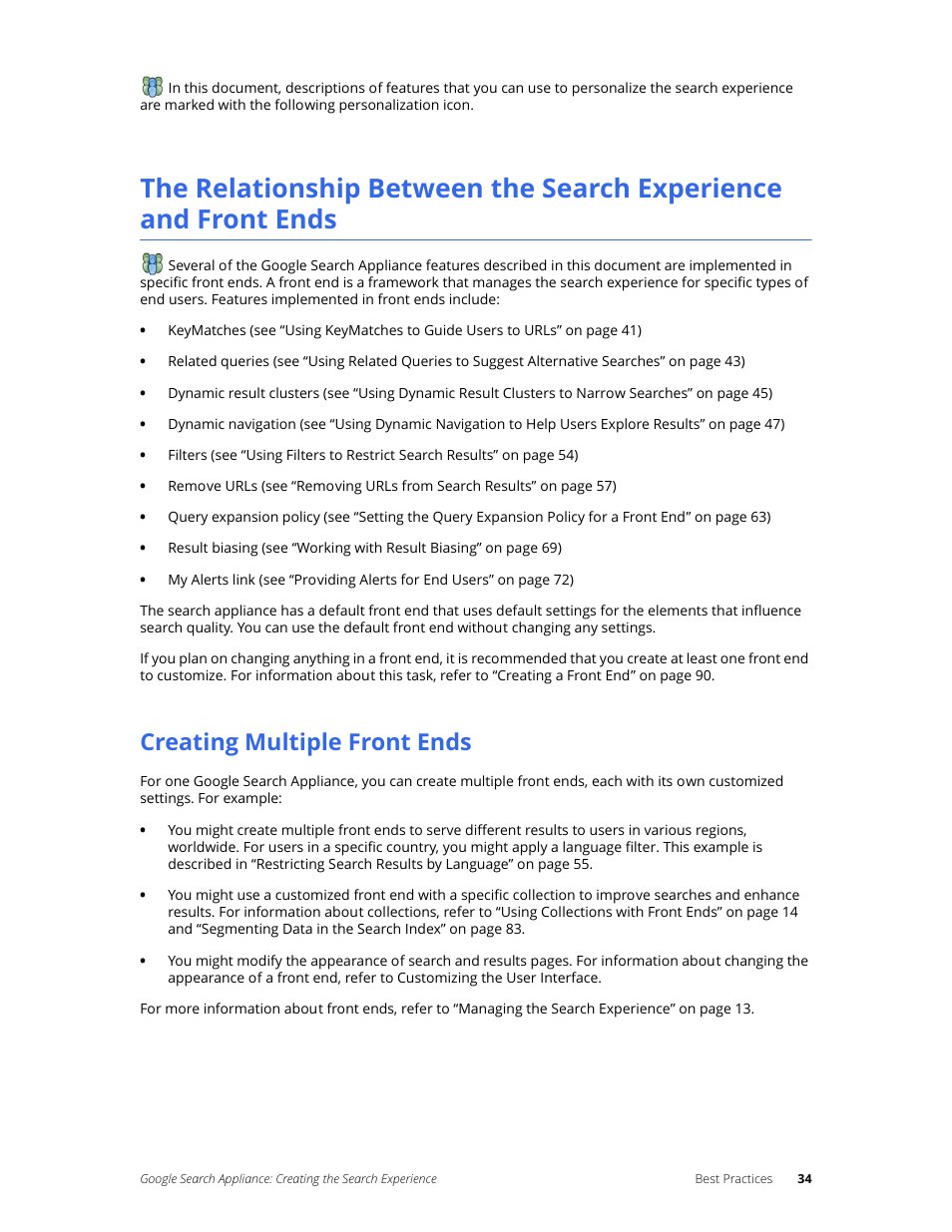 Creating multiple front ends | Google Search Appliance Creating the Search Experience User Manual | Page 34 / 141