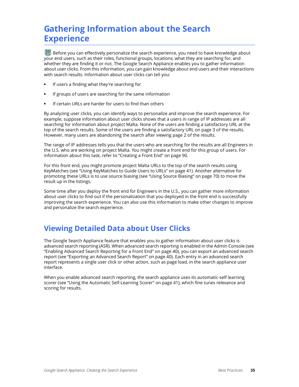 Gathering information about the search experience, Viewing detailed data about user clicks | Google Search Appliance Creating the Search Experience User Manual | Page 35 / 141