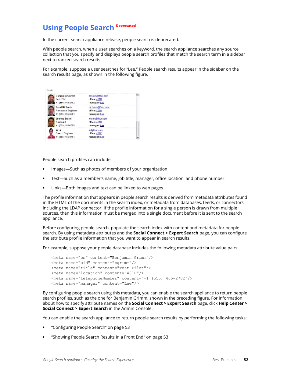 Using people search | Google Search Appliance Creating the Search Experience User Manual | Page 52 / 141