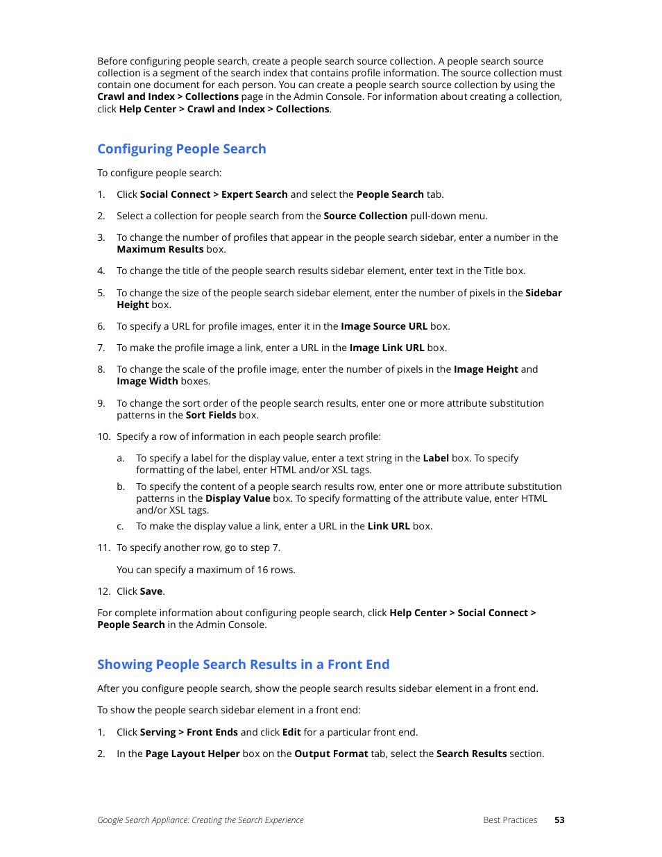 Configuring people search, Showing people search results in a front end | Google Search Appliance Creating the Search Experience User Manual | Page 53 / 141