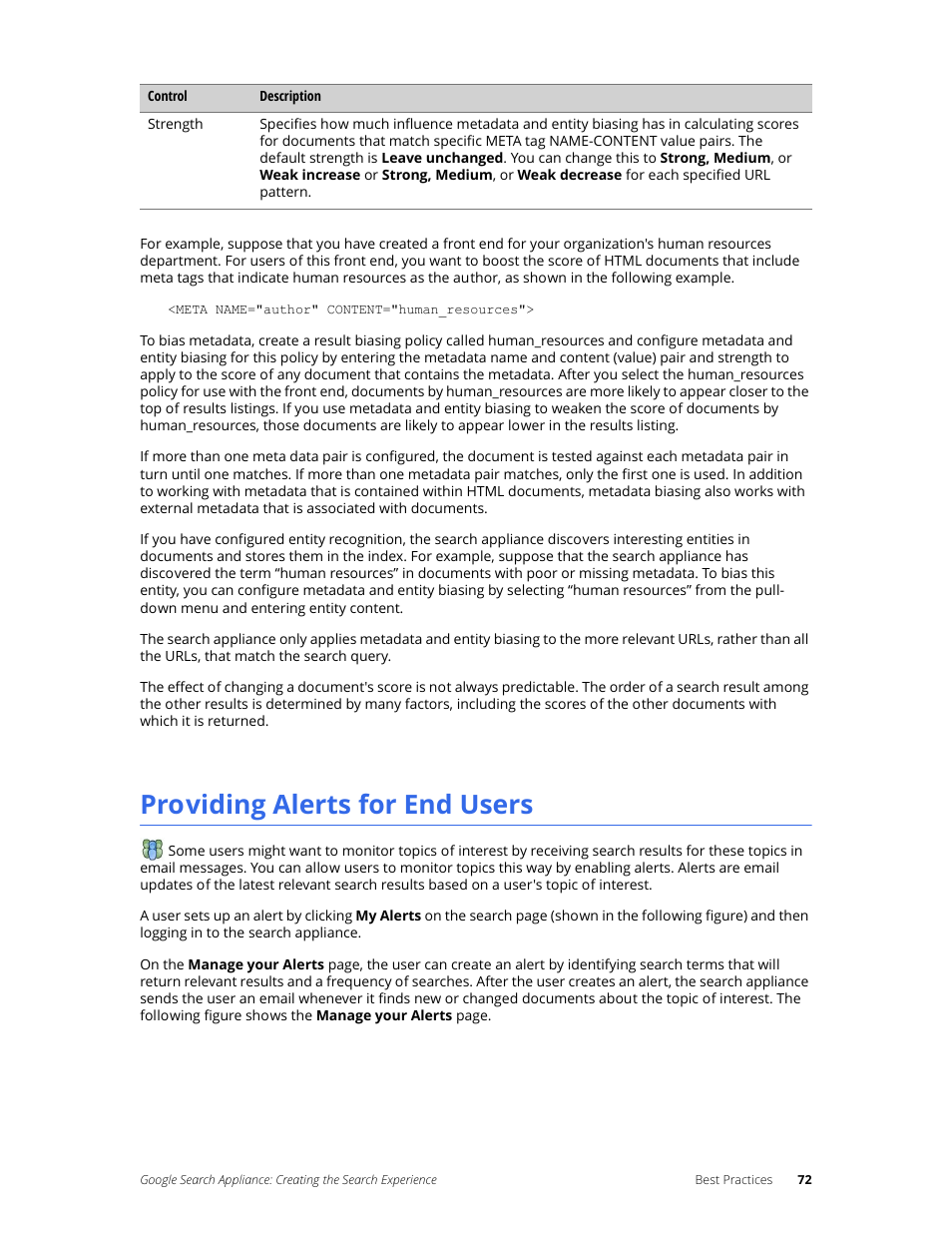 Providing alerts for end users | Google Search Appliance Creating the Search Experience User Manual | Page 72 / 141
