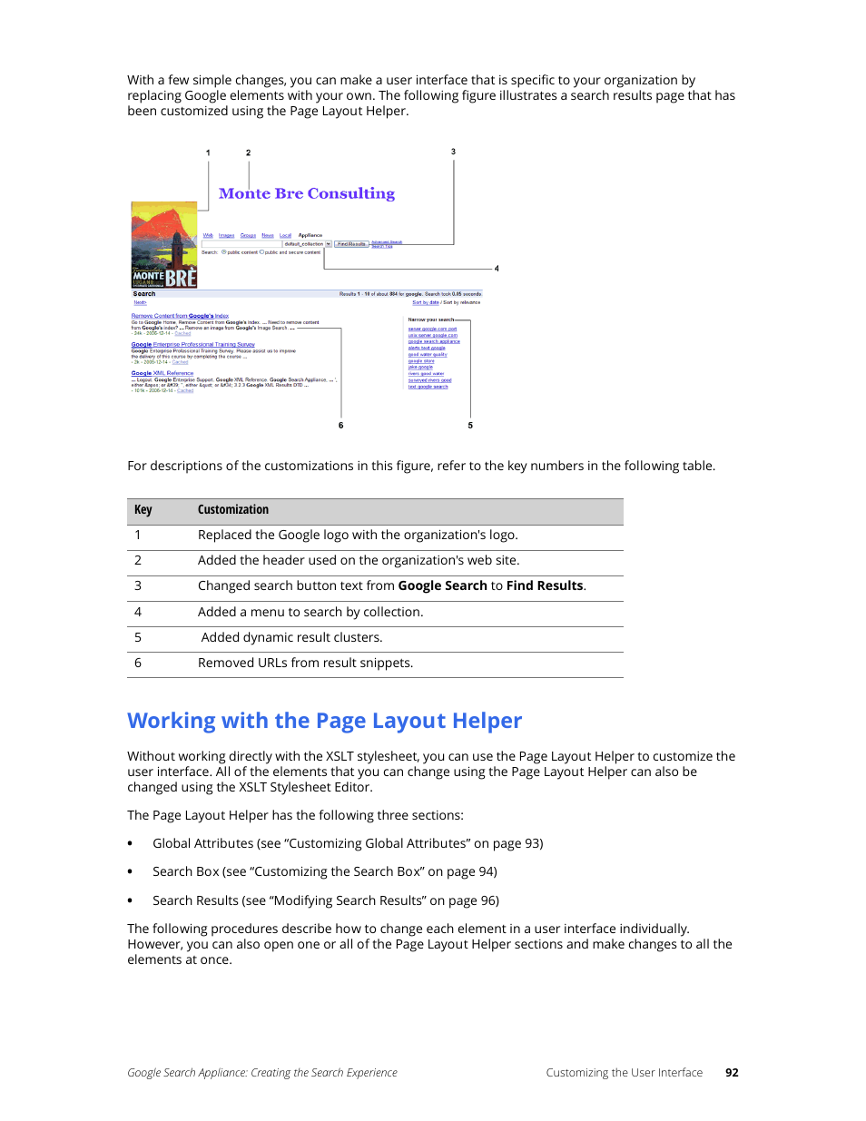 Working with the page layout helper | Google Search Appliance Creating the Search Experience User Manual | Page 92 / 141