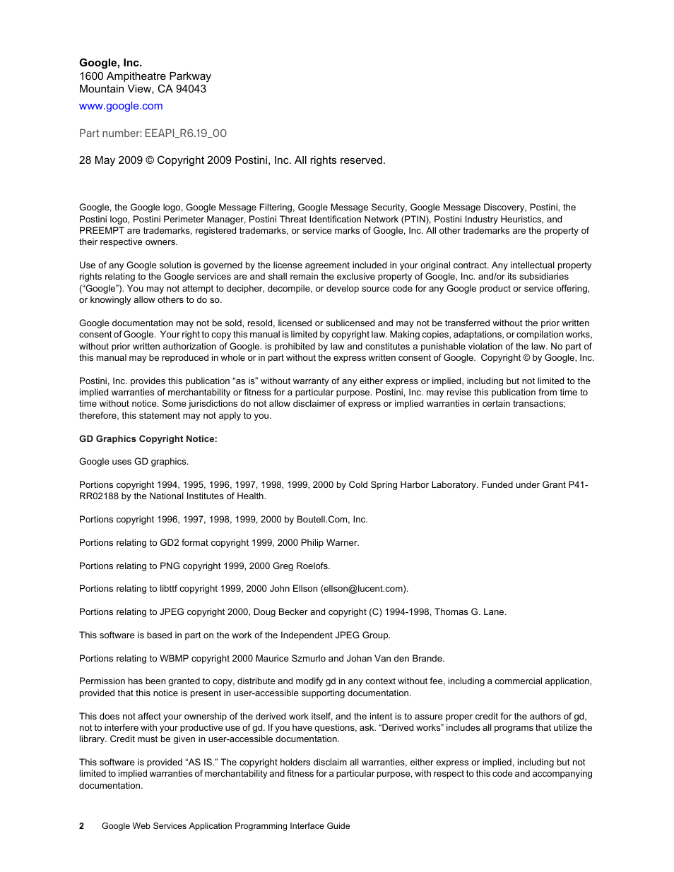 Google Apps Security and Compliance Services Web Services Application Programming Interface Guide, Early Access Version 1.5 User Manual | Page 2 / 70