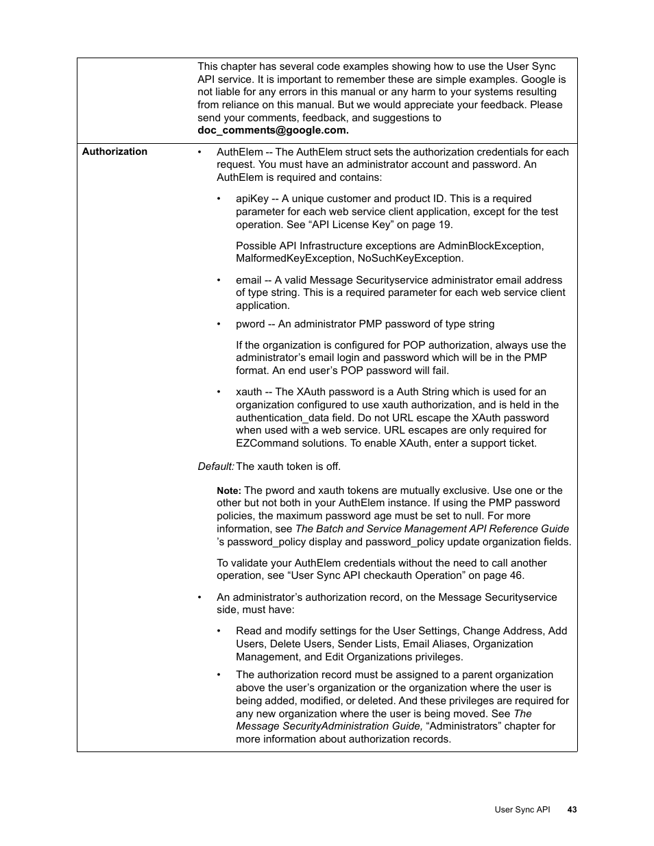 Google Apps Security and Compliance Services Web Services Application Programming Interface Guide, Early Access Version 1.5 User Manual | Page 45 / 70