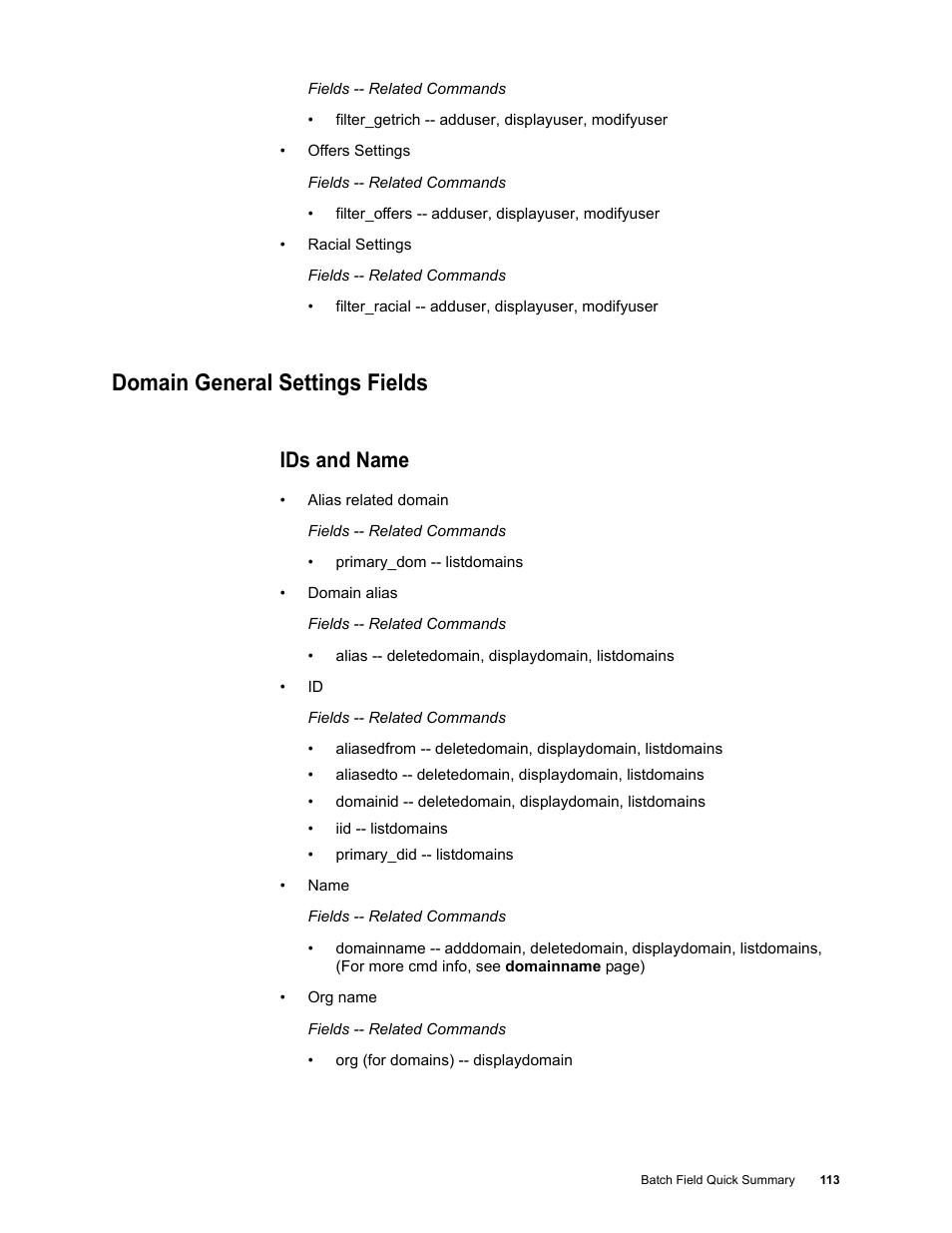 Domain general settings fields, Ids and name | Google Message Security Batch Reference Guide User Manual | Page 110 / 561