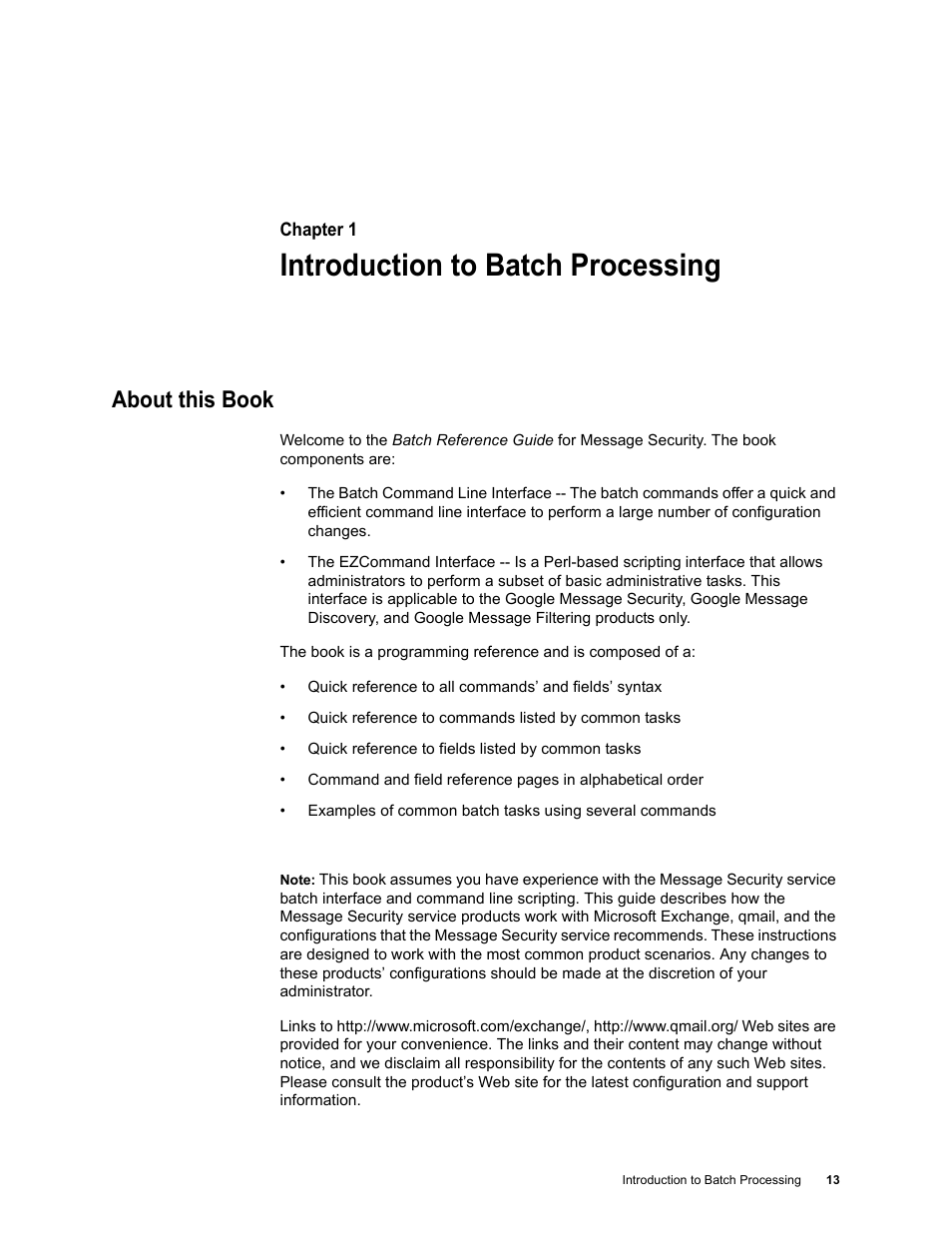Introduction to batch processing, About this book | Google Message Security Batch Reference Guide User Manual | Page 12 / 561