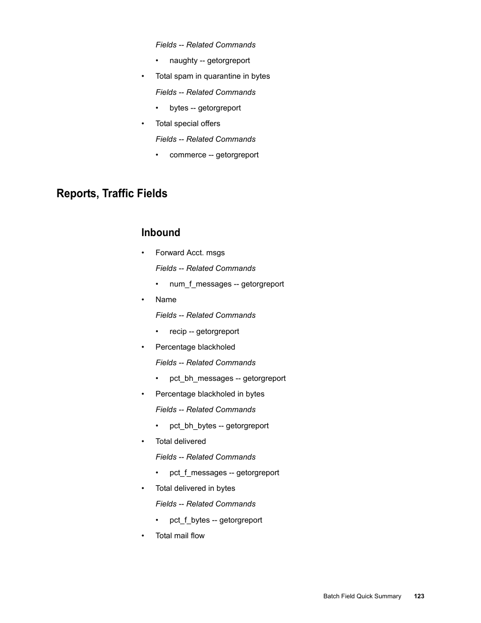Reports, traffic fields, Inbound | Google Message Security Batch Reference Guide User Manual | Page 120 / 561