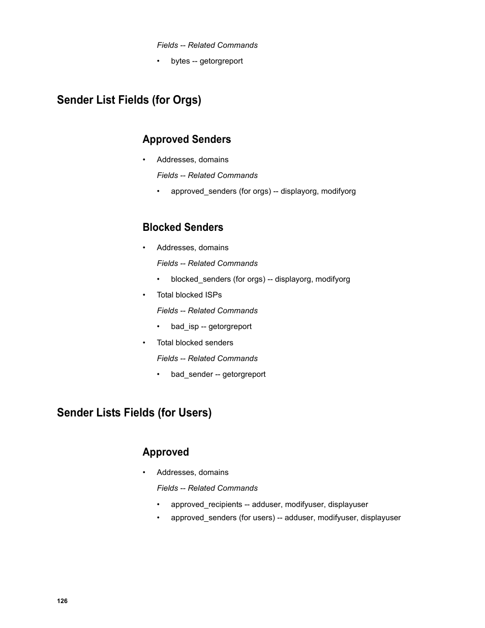 Sender list fields (for orgs), Approved senders, Blocked senders | Sender lists fields (for users), Approved | Google Message Security Batch Reference Guide User Manual | Page 123 / 561