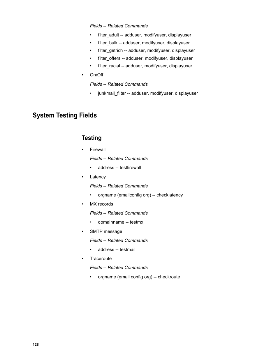 System testing fields, Testing | Google Message Security Batch Reference Guide User Manual | Page 125 / 561