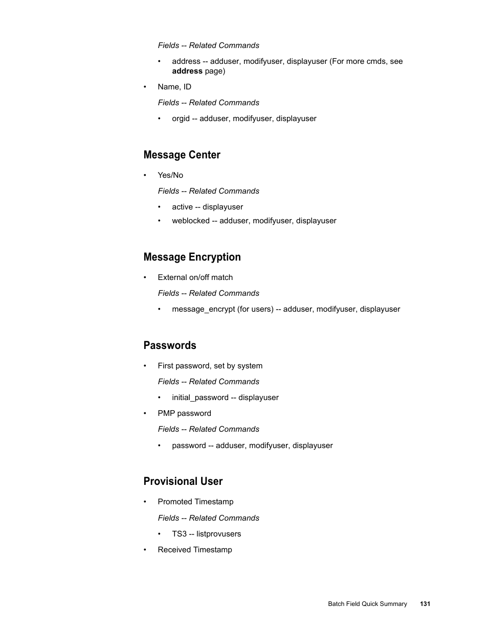 Message center, Message encryption, Passwords | Provisional user | Google Message Security Batch Reference Guide User Manual | Page 128 / 561