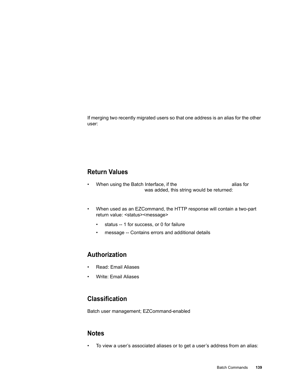 Return values, Authorization, Classification | Notes | Google Message Security Batch Reference Guide User Manual | Page 136 / 561