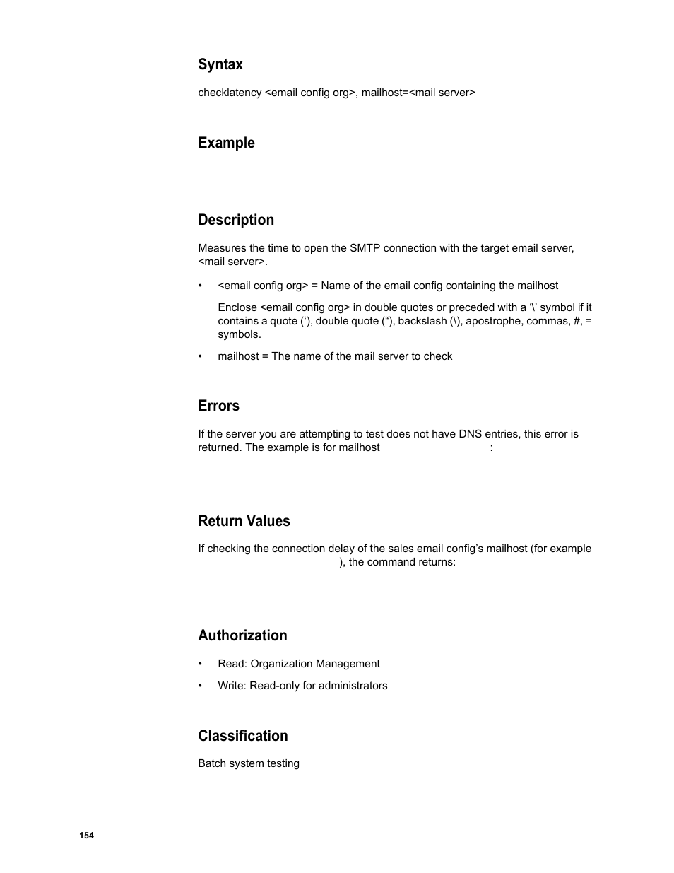 Syntax, Example, Description | Errors, Return values, Authorization, Classification | Google Message Security Batch Reference Guide User Manual | Page 151 / 561
