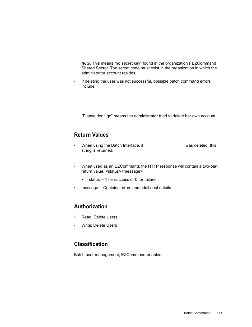 Return values, Authorization, Classification | Google Message Security Batch Reference Guide User Manual | Page 164 / 561