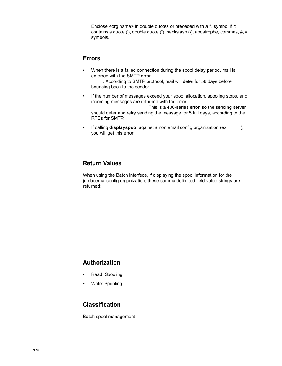 Errors, Return values, Authorization | Classification | Google Message Security Batch Reference Guide User Manual | Page 173 / 561
