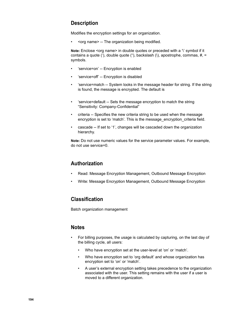 Description, Authorization, Classification | Notes | Google Message Security Batch Reference Guide User Manual | Page 191 / 561