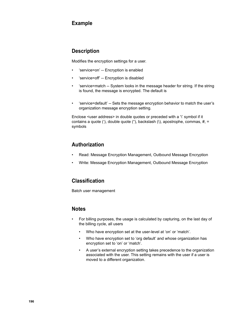 Example, Description, Authorization | Classification, Notes | Google Message Security Batch Reference Guide User Manual | Page 193 / 561