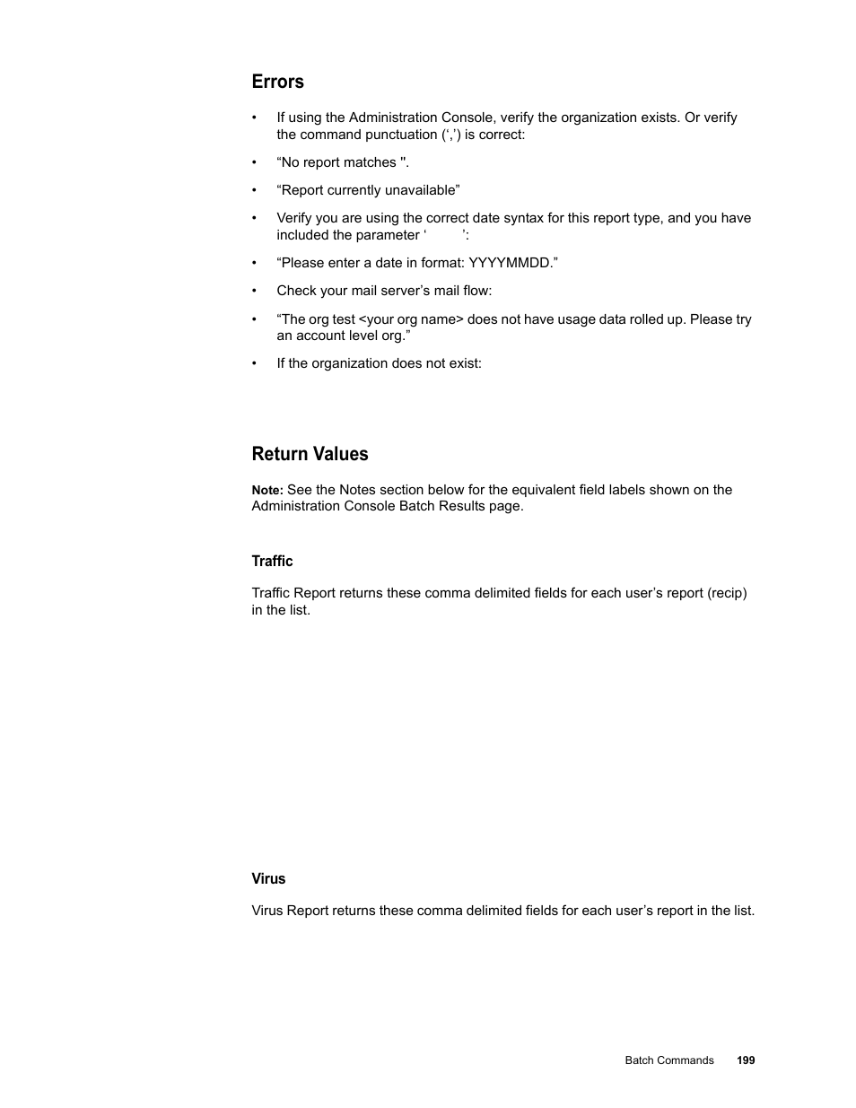 Errors, Return values | Google Message Security Batch Reference Guide User Manual | Page 196 / 561