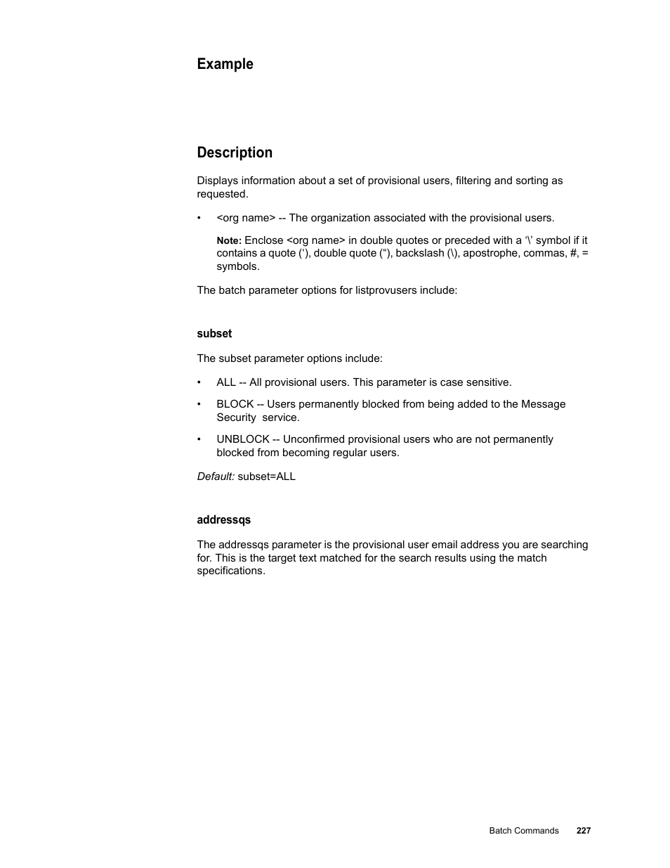 Example, Description | Google Message Security Batch Reference Guide User Manual | Page 224 / 561